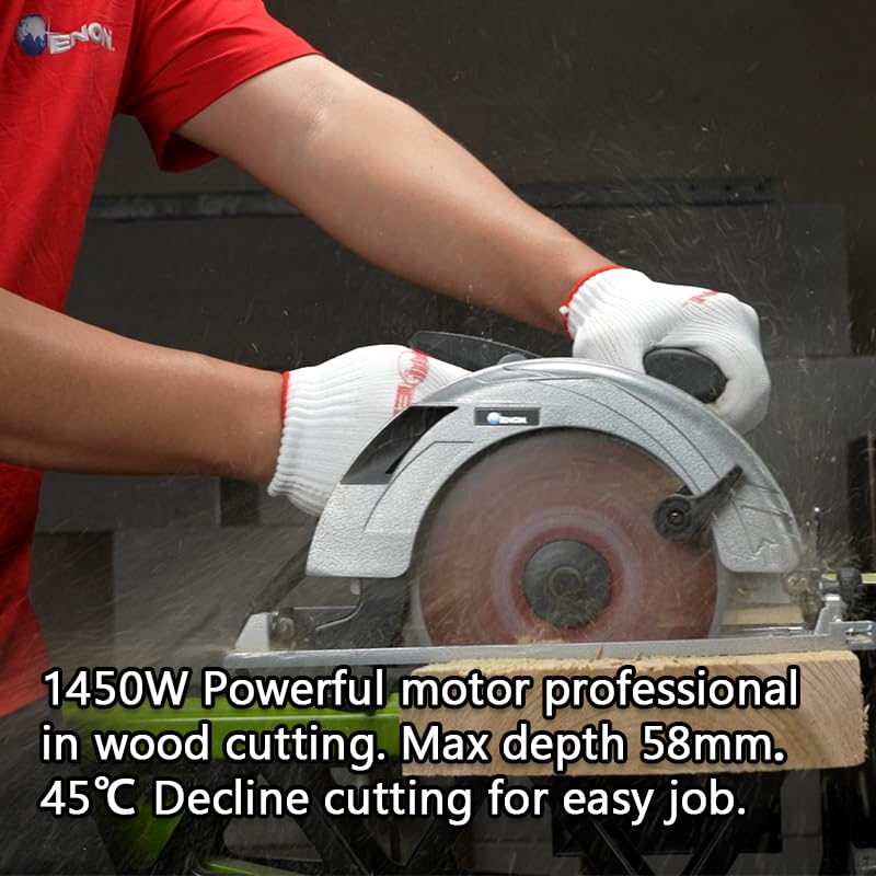ENON 7"/185mm Circular Saw Machine 1450W with Circular Saw Blade 4500 RPM, 45 Degree Decline Cutting for Wood Cutting - 6 Months Warranty