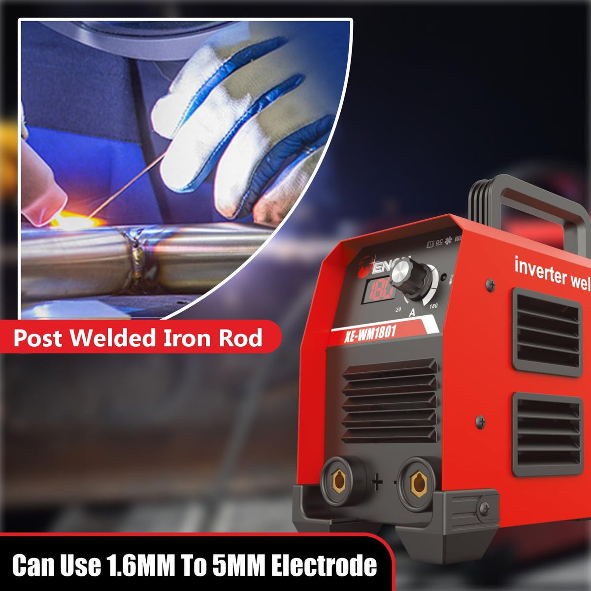 180A Inverter ARC Welding Machine - Advanced IGBT, 8300W, Hot Start, Anti-Stick, Portable, DIY Welder - XE-WM1801