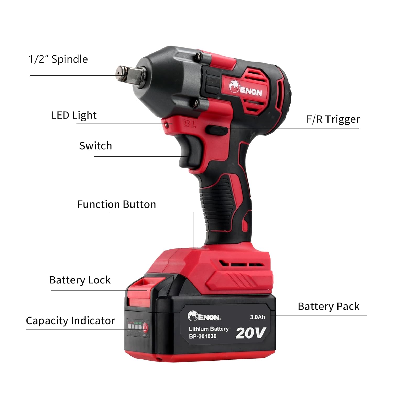 Brushless 20V Impact Wrench Kit - 410Nm Torque, Brushless Motor, 2 x 3.0Ah Batteries, 5 Socket Set - XE-BL2032