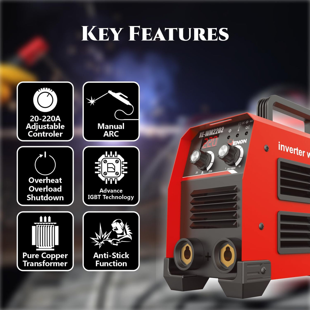 220A Advanced IGBT Inverter ARC Welding Machine - Portable, Hot Start & Anti-Stick for Professionals & DIY -XE-WM2202