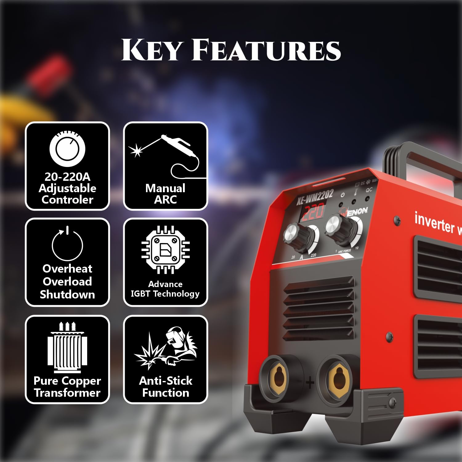 220A Advanced IGBT Inverter ARC Welding Machine - Portable, Hot Start & Anti-Stick for Professionals & DIY -XE-WM2202