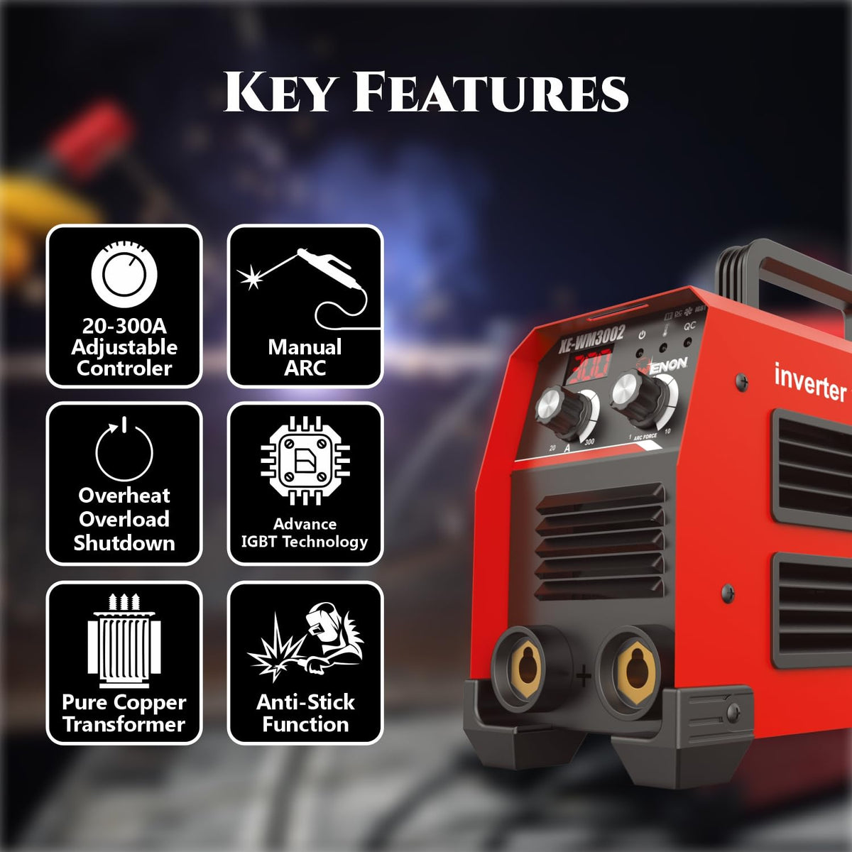 300A Inverter ARC Welding Machine - Advanced IGBT, 16400W, Hot Start, ARC Force, Anti-Stick, Portable Welder - XE-WM3002