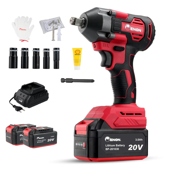 Brushless 20V Impact Wrench Kit - 410Nm Torque, Brushless Motor, 2 x 3.0Ah Batteries, 5 Socket Set - XE-BL2032