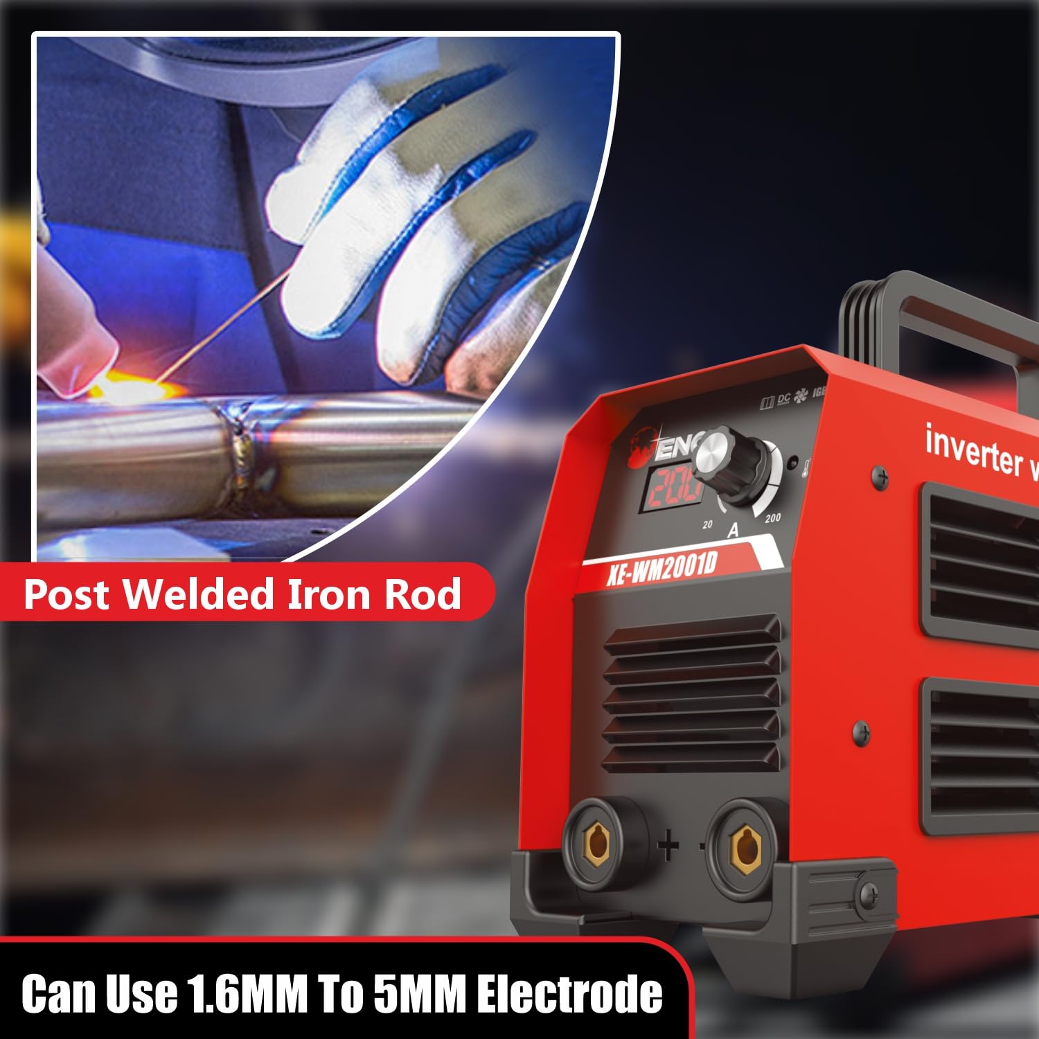 200A Professional Inverter ARC Welding Machine - Dual Phase, 9500W, Advanced IGBT, Hot Start, Anti-Stick, LED Display, Portable- XE-WM2001D