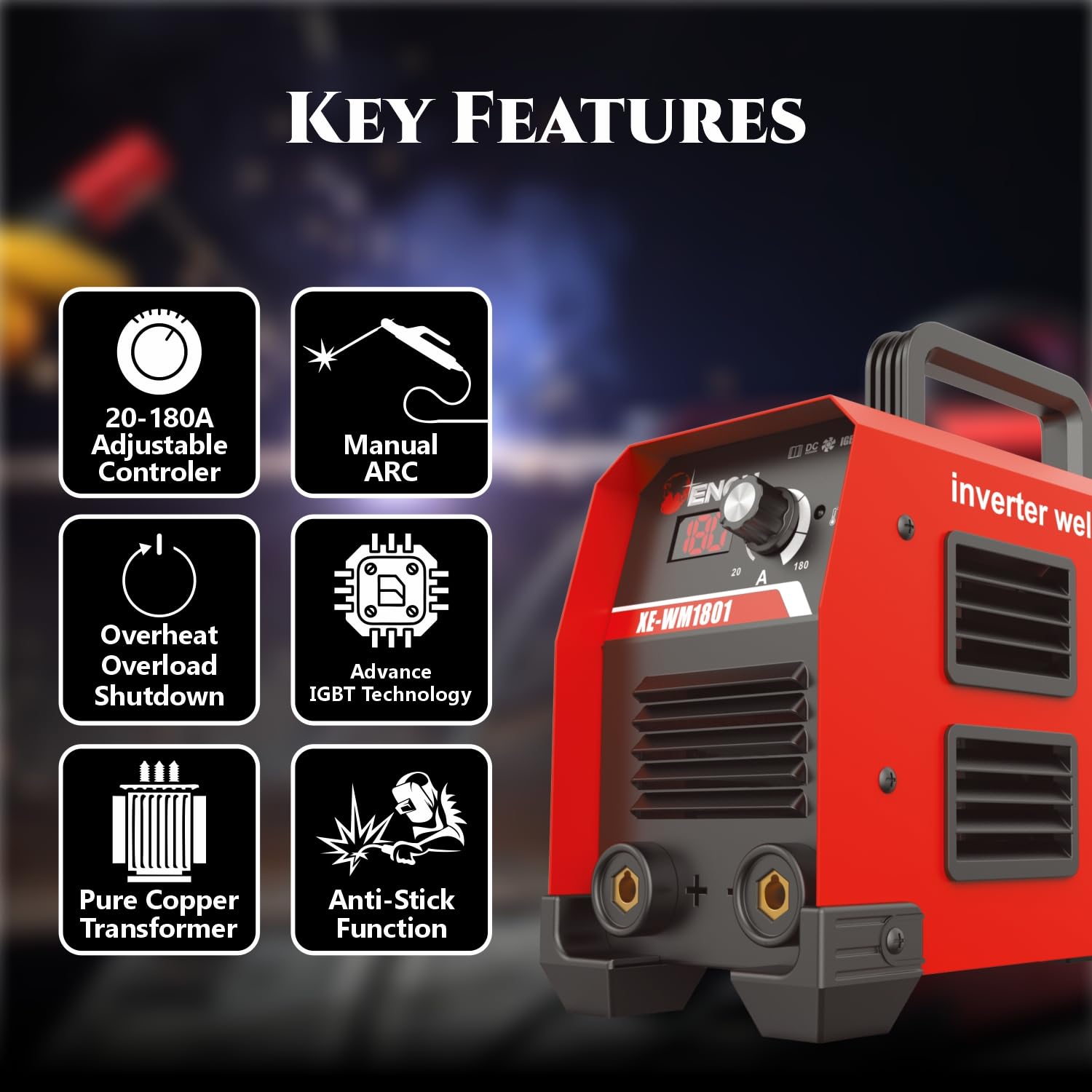 180A Inverter ARC Welding Machine - Advanced IGBT, 8300W, Hot Start, Anti-Stick, Portable, DIY Welder - XE-WM1801