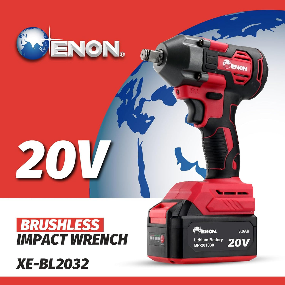 Brushless 20V Impact Wrench Kit - 410Nm Torque, Brushless Motor, 2 x 3.0Ah Batteries, 5 Socket Set - XE-BL2032