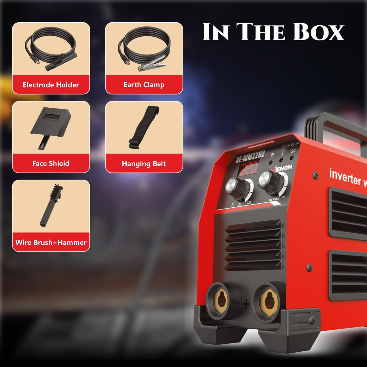 220A ARC Welding Machine - Dual Phase, Professional Inverter, 10800W, Advanced IGBT, Hot Start, Anti-Stick, LED Display, Portable - XE-WM2202D