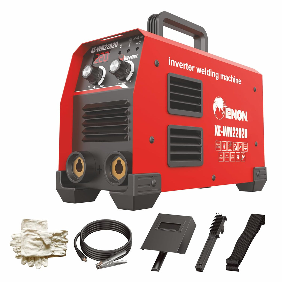 220A ARC Welding Machine - Dual Phase, Professional Inverter, 10800W, Advanced IGBT, Hot Start, Anti-Stick, LED Display, Portable - XE-WM2202D