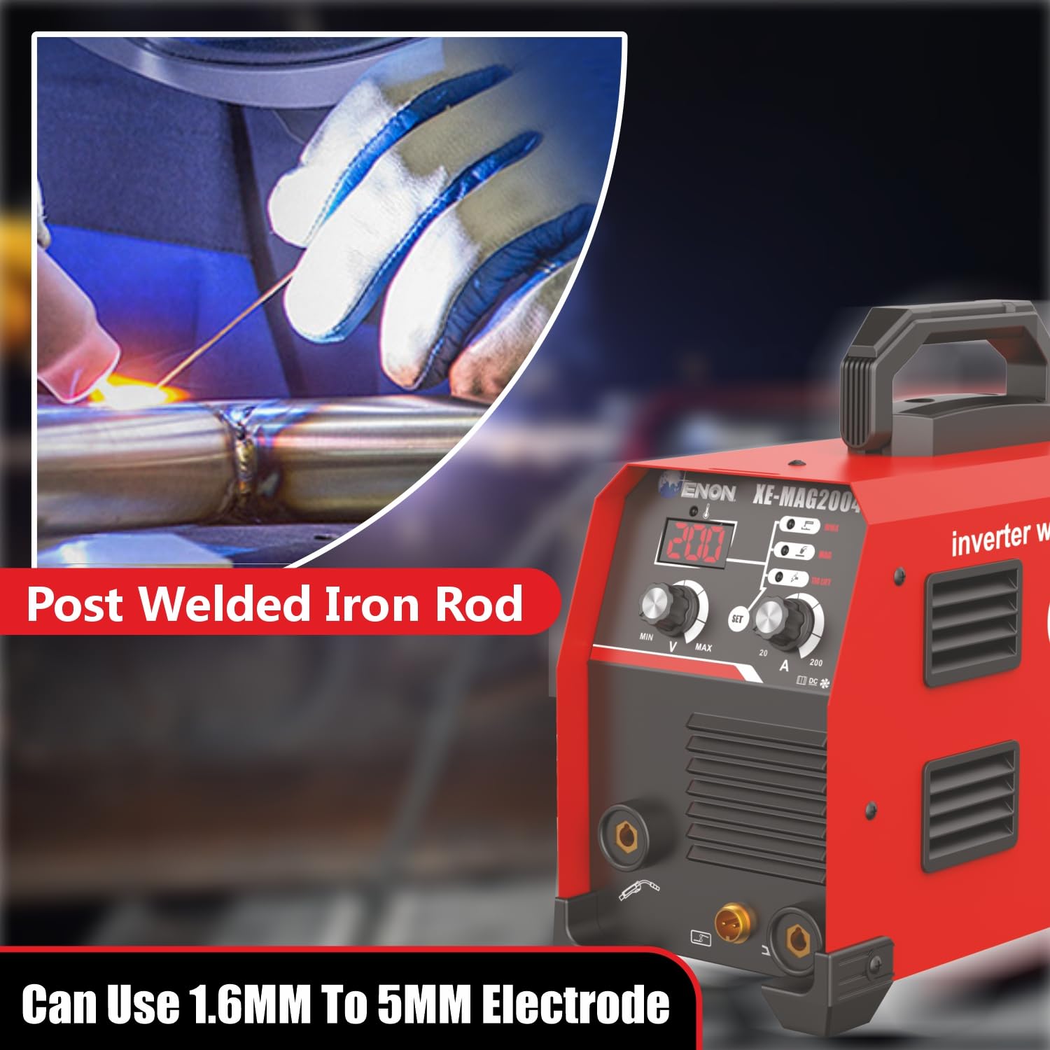 200A 3-in-1 Multi-Process IGBT Inverter Welding Machine | MAG/MIG, MMA (ARC), LIFT TIG Welder | 8200W Power | Hot Start, Arc Force, Anti-Stick | Portable for Professionals & DIY - XE-MAG2004