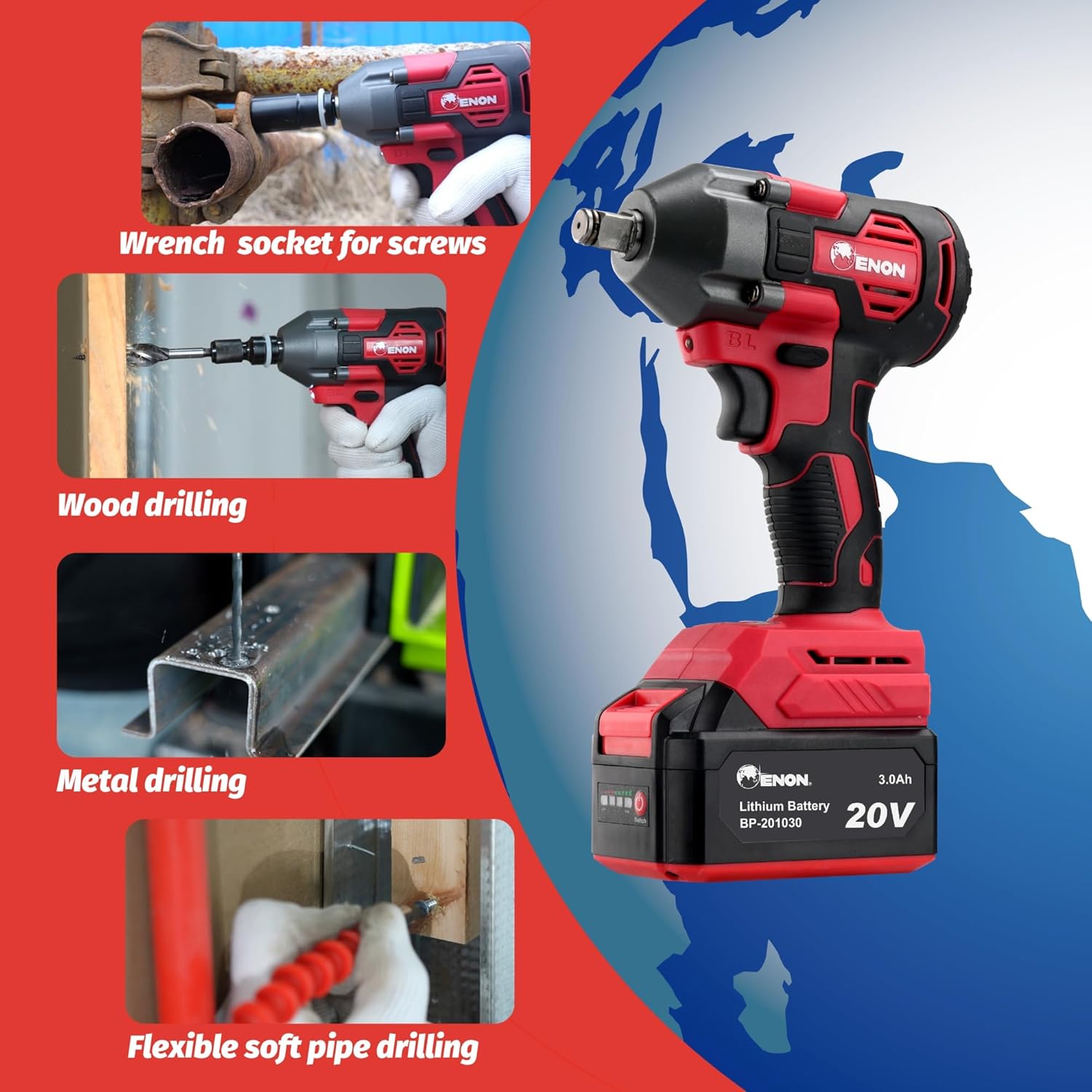 Brushless 20V Impact Wrench Kit - 410Nm Torque, Brushless Motor, 2 x 3.0Ah Batteries, 5 Socket Set - XE-BL2032