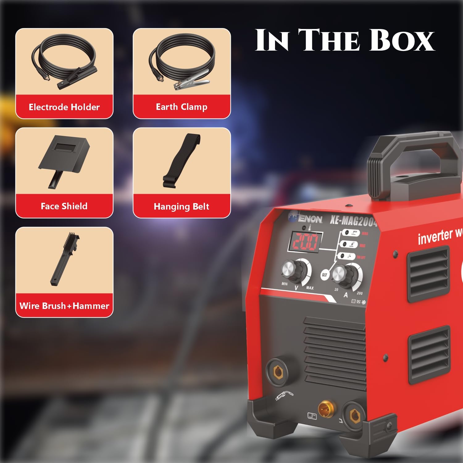 200A 3-in-1 Multi-Process IGBT Inverter Welding Machine | MAG/MIG, MMA (ARC), LIFT TIG Welder | 8200W Power | Hot Start, Arc Force, Anti-Stick | Portable for Professionals & DIY - XE-MAG2004