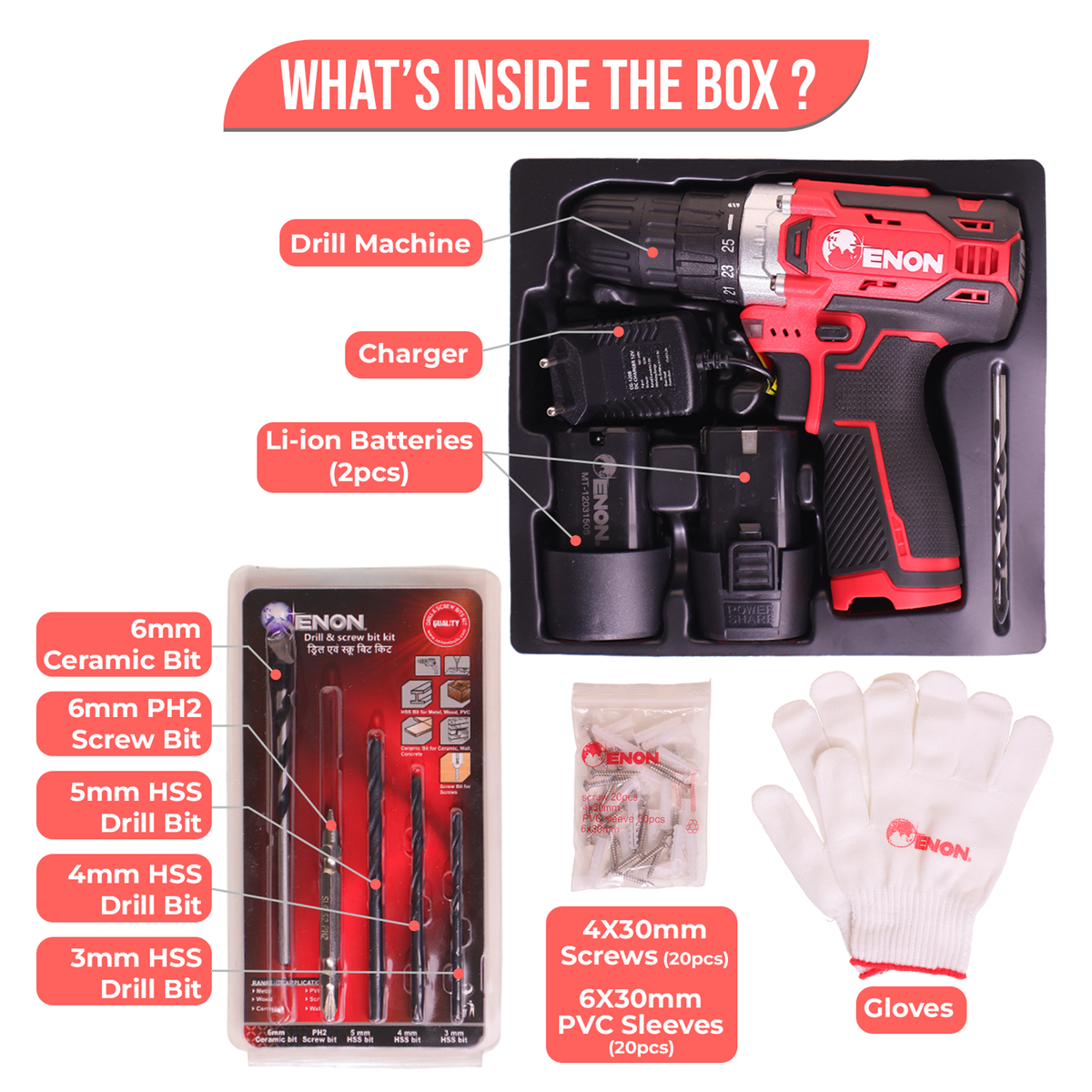 12V Cordless Drill Machine- 2x1.5Ah Batteries, 1500 RPM, 2-Speed, LED Light, 10mm Chuck for Home & DIY-XE-CD1210