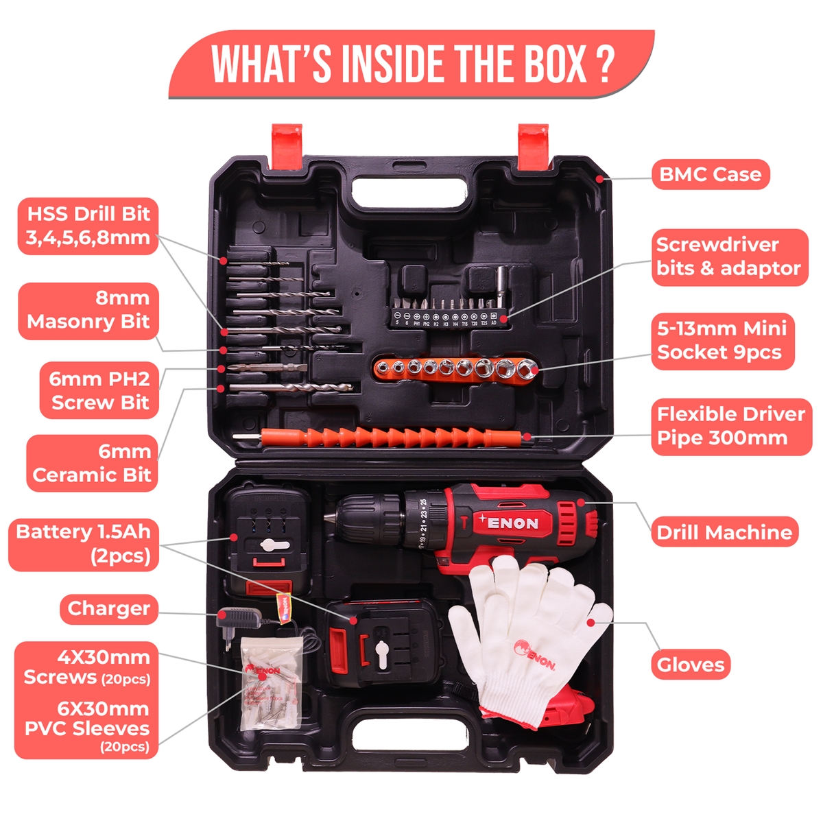 12.6V Cordless Impact Drill Driver Kit  2x1.5Ah Batteries & 82-Piece Accessory Set - 1500RPM, 22Nm Torque, Magnetic Base - XE-CD1610