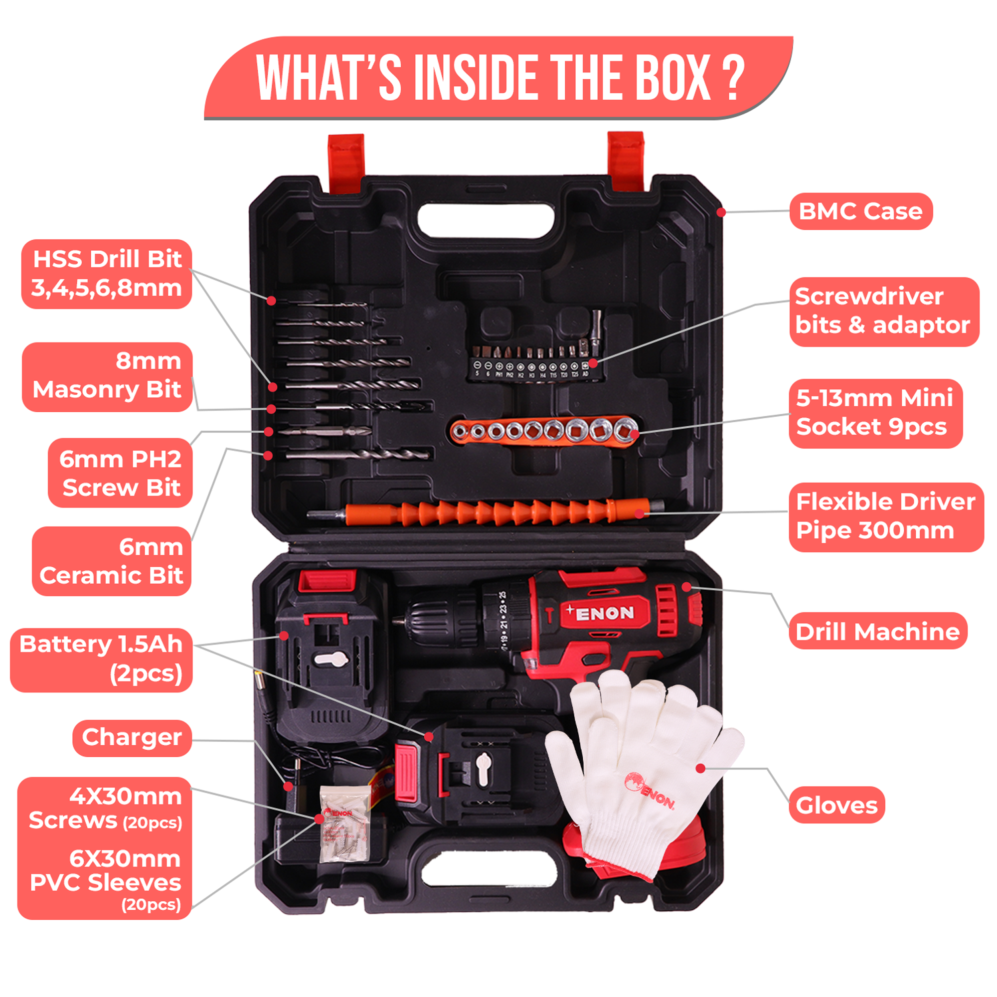 20V Powerful Cordless Drill Machine , 2X 2.0AH batteries with Variable Speed Control for Versatile Drilling in Wood, Metal & Masonry-XE-CD2011