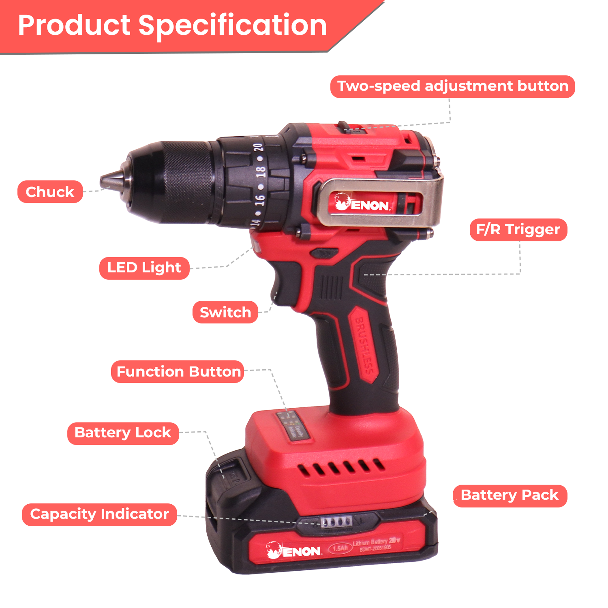 Brushless 20V Drill Driver - 1450 RPM, 45 NM Torque, 71-Piece Drill Kit - XE-BL2012