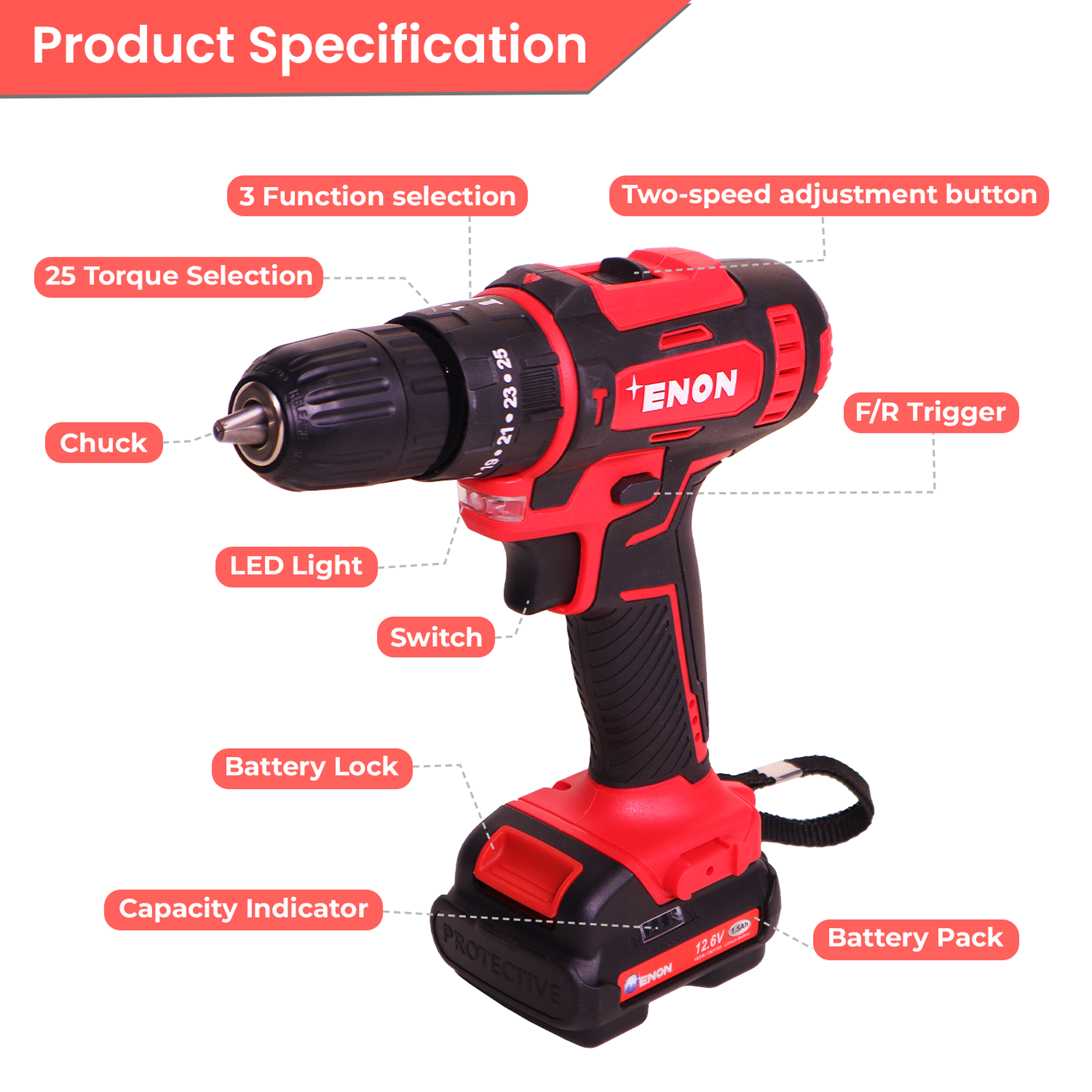 12.6V Cordless Impact Drill Driver Kit  2x1.5Ah Batteries & 82-Piece Accessory Set - 1500RPM, 22Nm Torque, Magnetic Base - XE-CD1610
