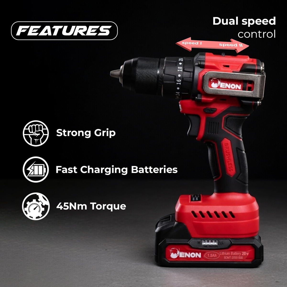 Brushless 20V Drill Driver - 1450 RPM, 45 NM Torque, 71-Piece Drill Kit - XE-BL2012
