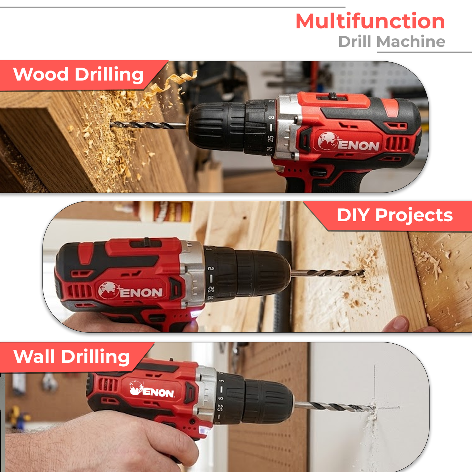 12V Cordless Drill Machine- 2x1.5Ah Batteries, 1500 RPM, 2-Speed, LED Light, 10mm Chuck for Home & DIY-XE-CD1210