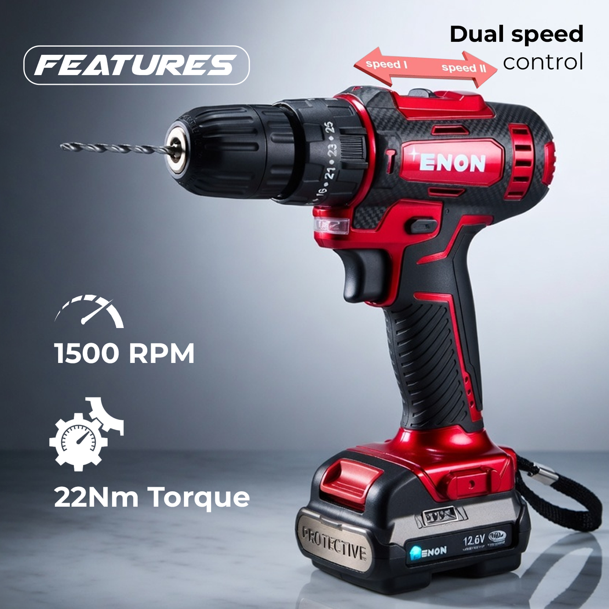 12.6V Cordless Impact Drill Driver Kit  2x1.5Ah Batteries & 82-Piece Accessory Set - 1500RPM, 22Nm Torque, Magnetic Base - XE-CD1610