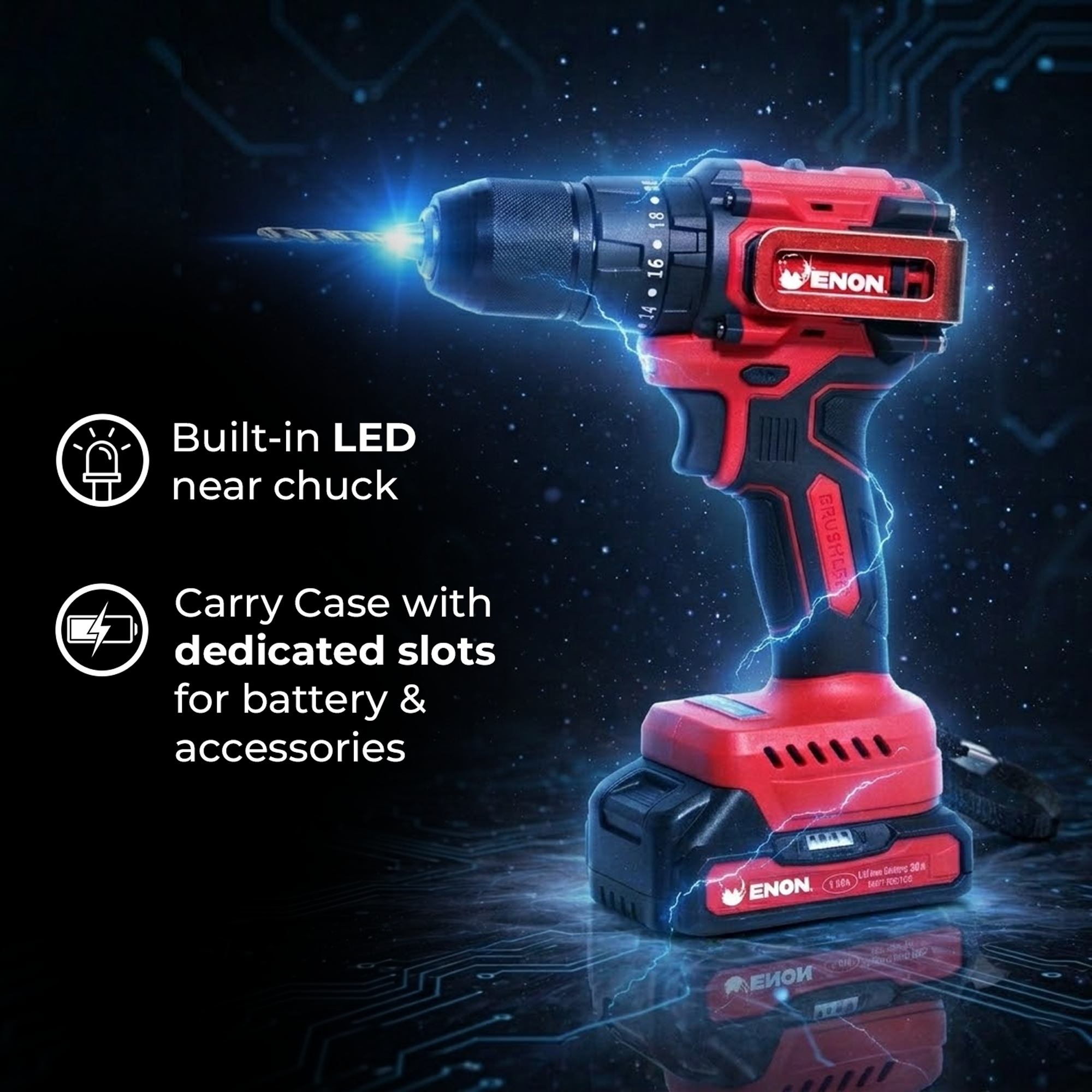 Brushless 20V Drill Driver - 1450 RPM, 45 NM Torque, 71-Piece Drill Kit - XE-BL2012