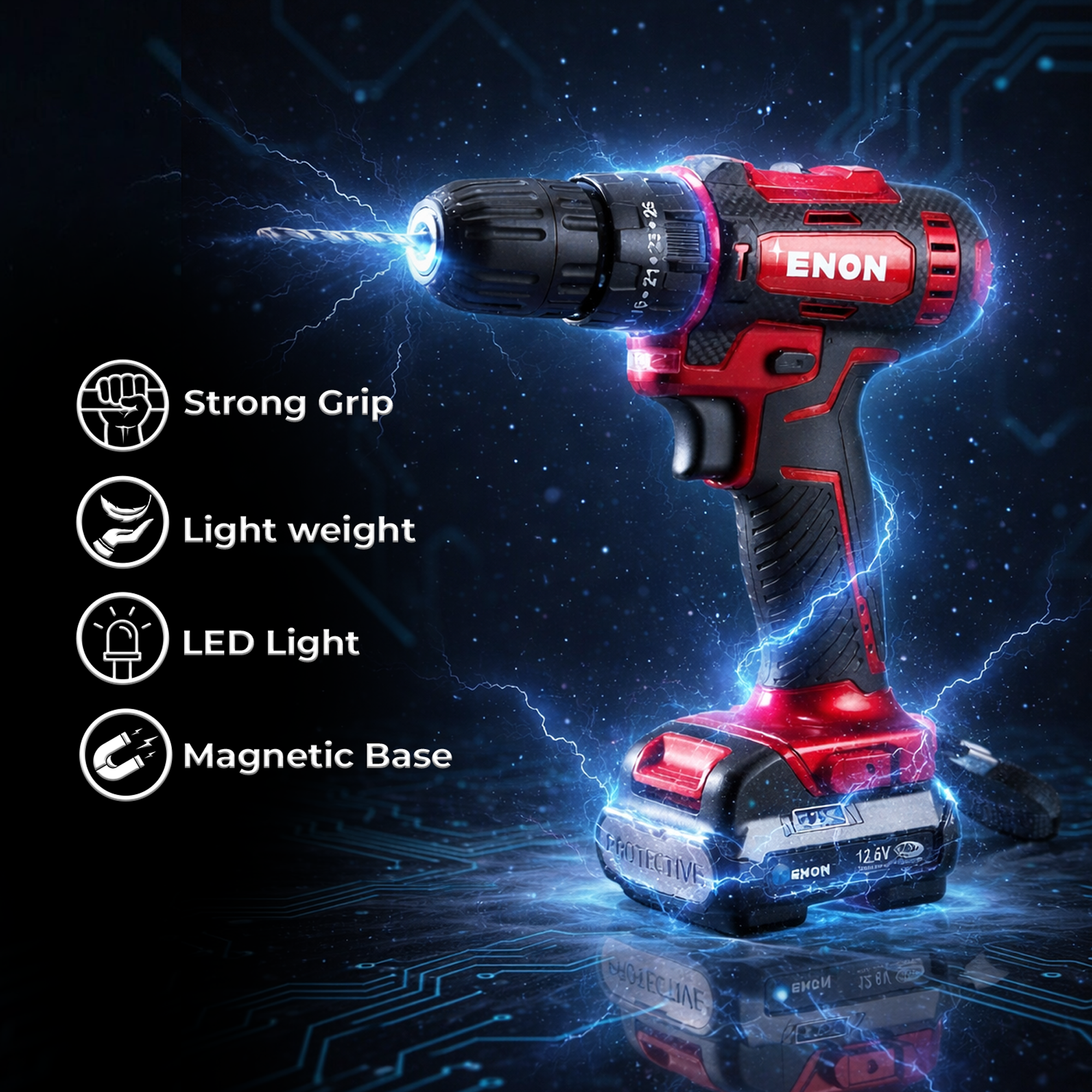 12.6V Cordless Impact Drill Driver Kit  2x1.5Ah Batteries & 82-Piece Accessory Set - 1500RPM, 22Nm Torque, Magnetic Base - XE-CD1610