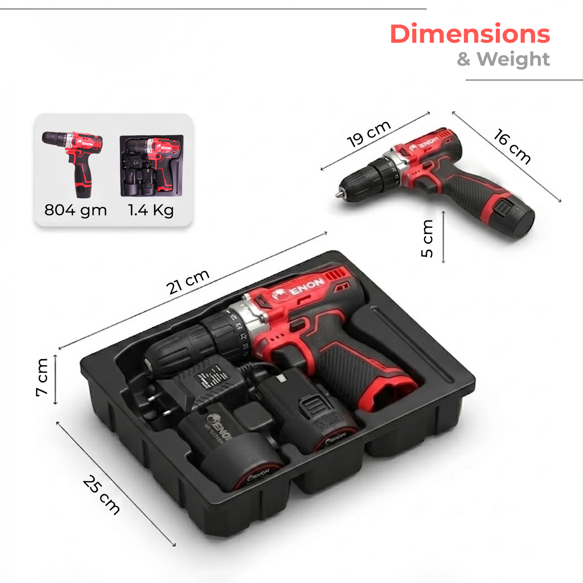 12V Cordless Drill Machine- 2x1.5Ah Batteries, 1500 RPM, 2-Speed, LED Light, 10mm Chuck for Home & DIY-XE-CD1210