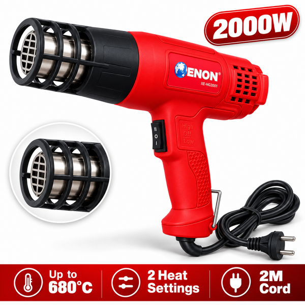 2000W Heat Gun | 2 Heat Settings 480°C & 680°C | Hands-Free Stand | Hot Air Gun for Paint Stripping, PVC Bending, Shrink Wrapping & Sticker Removal | XE-HG2001