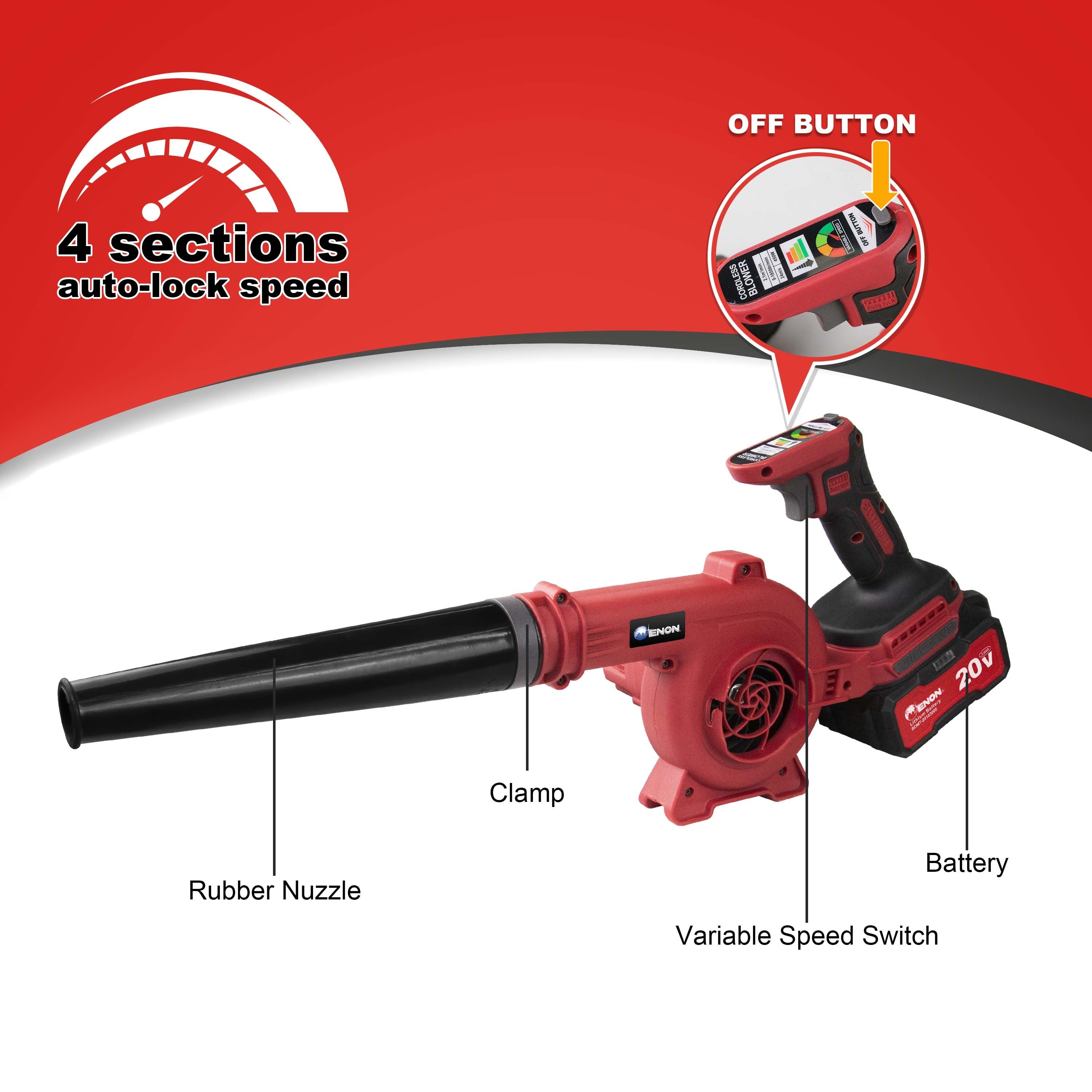 20V Cordless 2-in-1 Air Blower & Vacuum - Portable, 2X 2.0AH Batteries Variable Speed for Garden, Car & Home Cleaning (XE-CD6502)