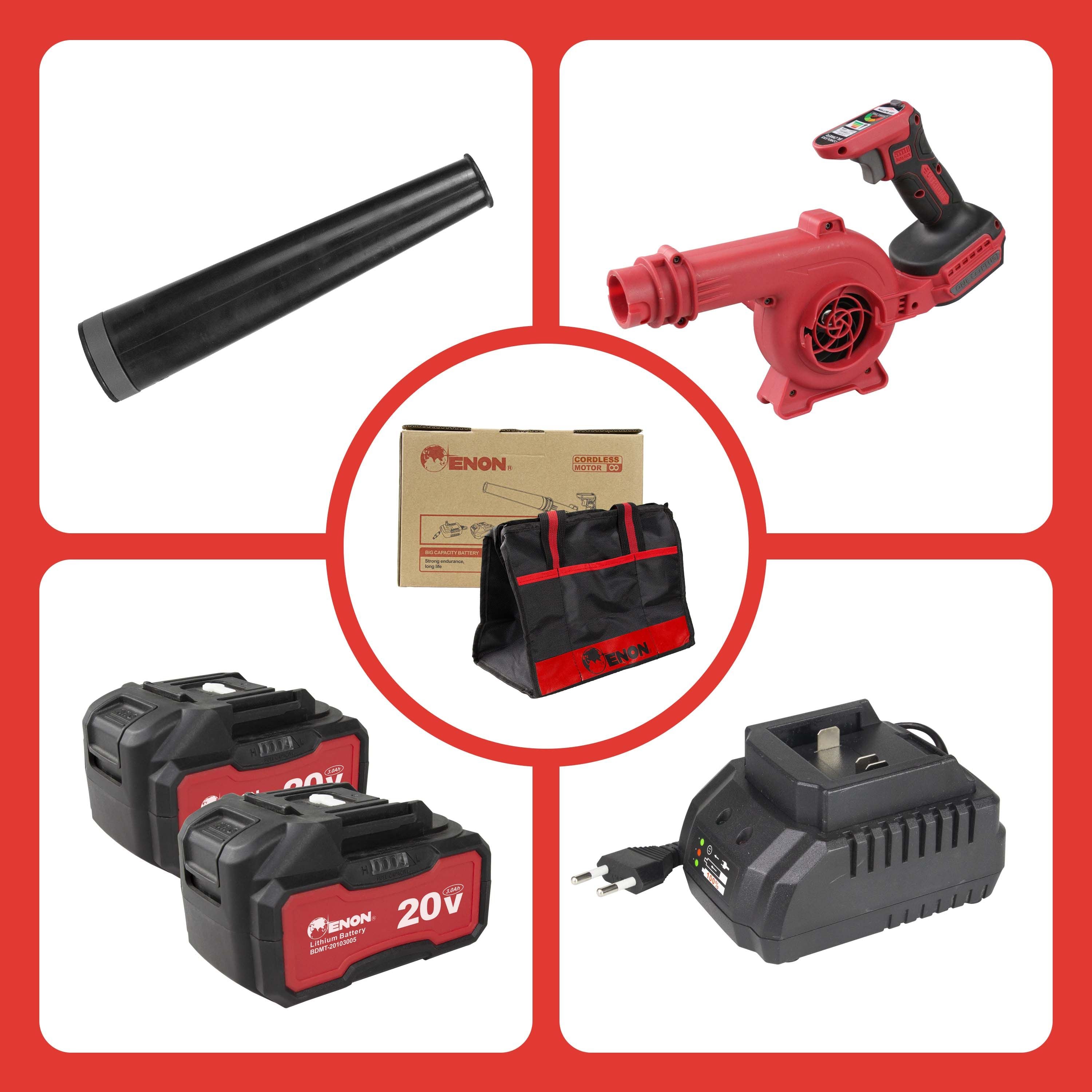 20V Cordless 2-in-1 Air Blower & Vacuum - Portable, 2X 2.0AH Batteries Variable Speed for Garden, Car & Home Cleaning (XE-CD6502)